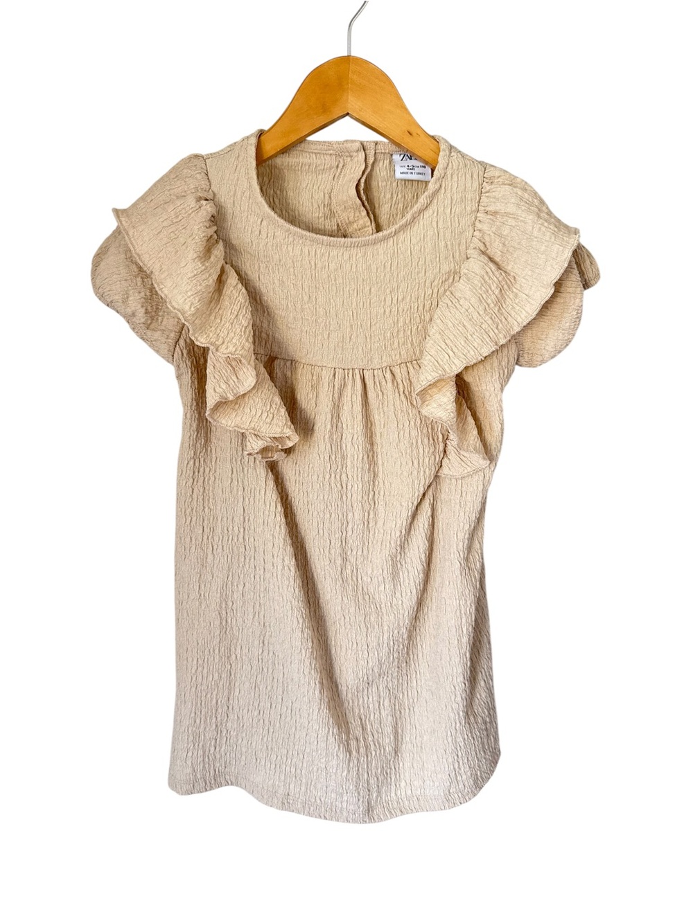 Zara Beige Ruffle Sleeve Dress